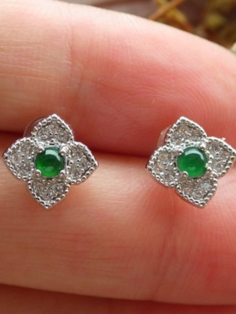 Sterling Silver 0.925 Natural A Jade jadeite Cabochon Earrings Dangle 耳环
